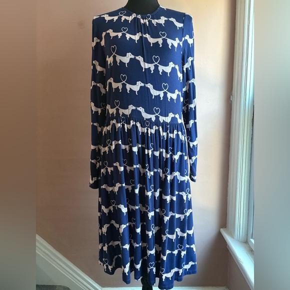ModCloth Blue and White Daschund Print Navy and White Dress, size Large - Picture 1 of 13